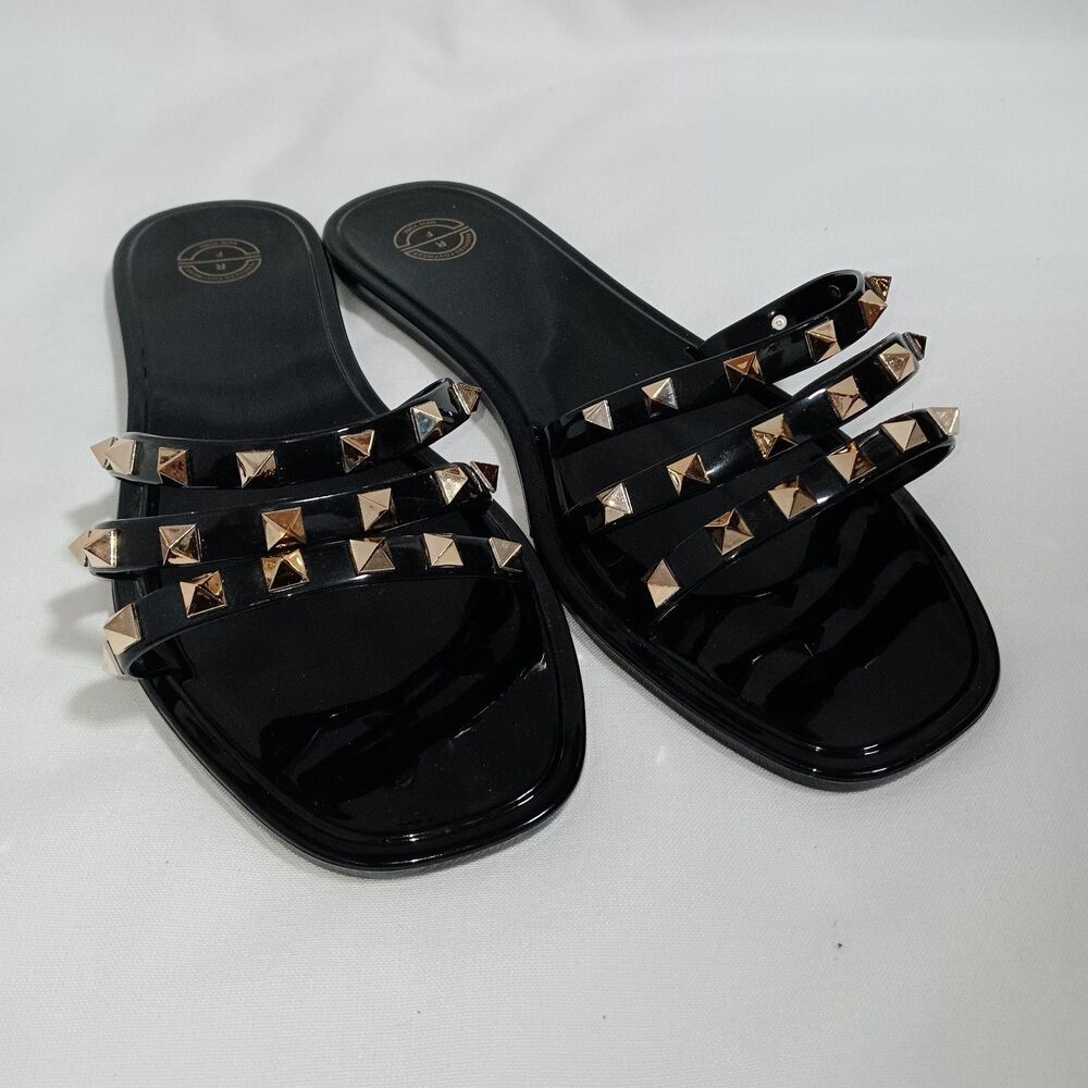 Reserved Footwear Black Sandals Gold Studded Women's Size 10
